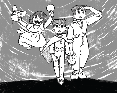 Ilustración: personajes corriendo